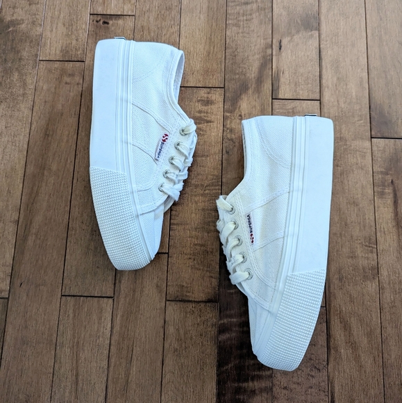 Superga 2790 White Canvas Platform Sneakers Shoes Women Size 6.5 - Picture 3 of 16